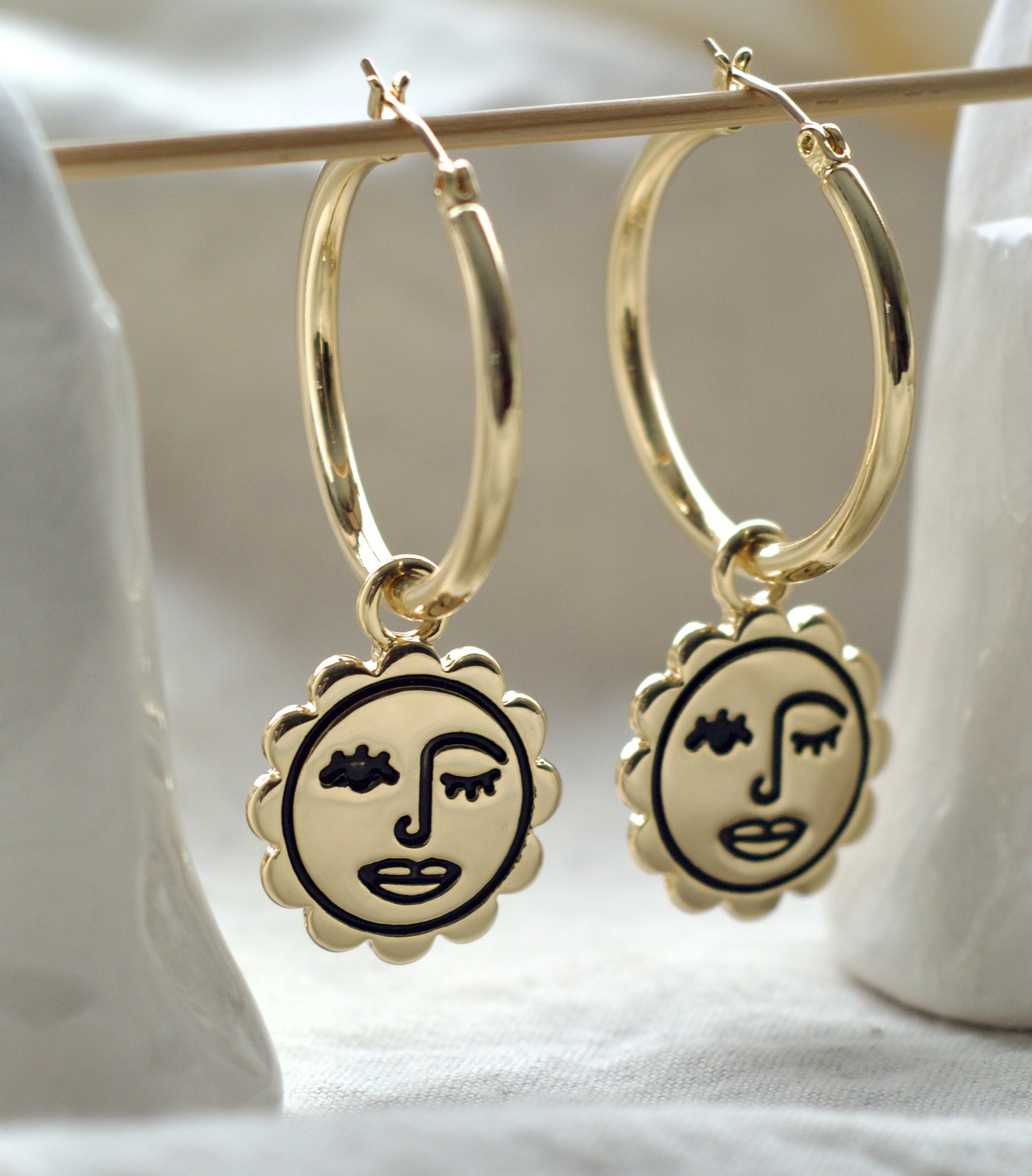 Drop Hoop Earrings In Gold Tone